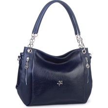Nas Bag Kadın Büyük Boy Omuz Çantası ( 45X34X21 Cm) Lacivert Victoria