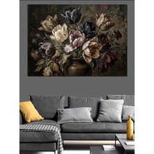 Karizma Tablo Koyu Renk Vazoda Gece Gülleri Dekoratif Kanvas - Mdf Ahşap Tablo