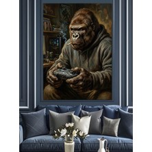 Karizma Tablo Oyun Konsolu Tutan Dev Goril Dekoratif Kanvas - Mdf Ahşap Tablo