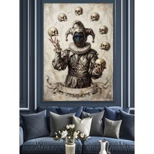 Karizma Tablo Elinde Kafatası Tutan Beyaz Palyaço Dekoratif Kanvas - Mdf Ahşap Tablo