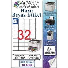 ArtMaster A4 Hazır Beyaz Etiket 52.5X35MM 10 Sayfa 1 Paket 32 Li Kendinden Yapışkanlı Fotokopi Lazer Inkjet Kağıdı Yazıcılar Için