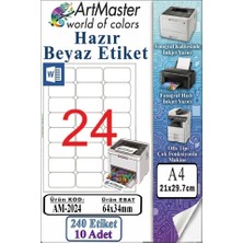 ArtMaster A4 Hazır Beyaz Etiket 64X34 mm 10 Sayfa 1 Paket 24 Lü Kendinden Yapışkanlı Fotokopi Lazer Inkjet Kağıdı Yazıcılar Için