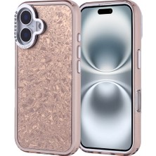 MobaxAksesuar Apple iPhone 16 Kılıf Kamera Çerçeve Taşlı Parlak Tasarım Kapi Kapak