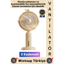 Wintoup #vantilatör Sessiz Yoğun Üflemeli 3 Kademeli Döner Başlıklı Şarjlı Mini Masa El Fanı Vantilatör