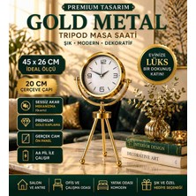 Gold Metal Tripod Masa Saati Dekoratif Modern Lüks Salon Ofis Saat 45X26 cm