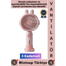 Wintoup #vantilatör Sessiz Yoğun Üflemeli 3 Kademeli Şarjlı Sevimli Şık Tavşan Kulak Mini El Fanı Vantilatör