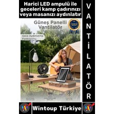 Wintoup #vantilatör Kamp Piknik Yoğun Üflemeli Güneş Panelli Şarjlı Ampullü 5 Kademeli Kablosuz Vantilatör