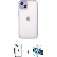 Marsilyan™- iPhone 14 Kılıf Ahenk Çizgi Serisi - Siyah 3D Antistatik Cam Ekran Koruyucu + Yeşil Shine Kamera Lens