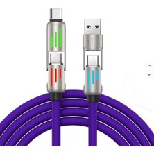 Bowie 4 in 1 240w a kadar şarj destekli şarj kablosu usb-c lightning usb çok çıkışlı ışıklı hızlı şarj data kablosu