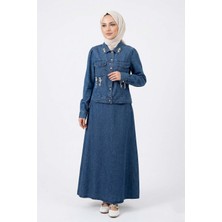 Lale Butik Taş Detaylı Etekli Kot Takım 19527 Denim