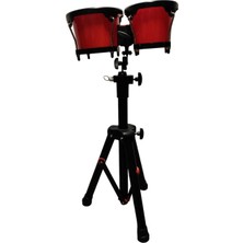 Rhythm Percussion HO27STRD Profesyonel Bongo ve Sehpa Seti | Kırmızı Renk, Ayarlanabilir Stand Dahil, Doğal Deri, Canlı Tonlar