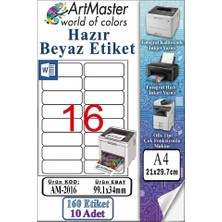 ArtMaster A4 Hazır Beyaz Etiket 99.1X34MM 10 Sayfa 1 Paket 16 Lı Kendinden Yapışkanlı Fotokopi Lazer Inkjet Kağıdı Yazıcılar Için