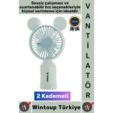 Wintoup #vantilatör Sessiz Yoğun Üfleme Sevimli Ayıcık Kulaklı 2 Kademeli Şarjlı Mini Masa Üstü Vantilatör