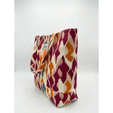 Miami Beach Batik Desenli Renkli Parçalı Kendinden Saplı Astarlı Kadın Plaj Çantası