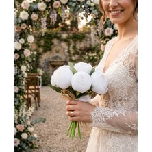 Yasima Yapay Beyaz Şakayık Gülü Özel Gün Nişan Nikah Çiçeği