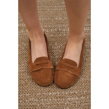 Mio Gusto Capri Hakiki Süet Taba Renk Kadın Loafer Ayakkabı