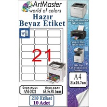 ArtMaster A4 Hazır Beyaz Etiket 63.5X38.1MM 10 Sayfa 1 Paket 21 Li Kendinden Yapışkanlı Fotokopi Lazer Inkjet Kağıdı Yazıcılarla