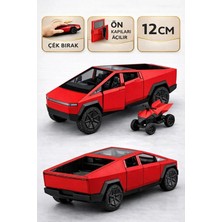 LRS Store 12 cm Metal Tesla Cybertruck Oyuncak Araba – Çek Bırak Özellikli, Kapıları Açılır Mini Araba Atv Li