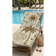 Miami Beach Palmiye Desenli Krem Rengi Yüksek Su Emici 70X150CM Plaj Havlusu
