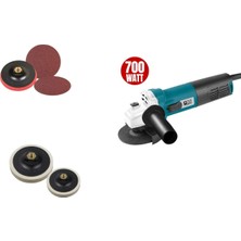 Catpower CAT6110 Avuç Taşlama 115MM 700W+115MM M14 Keçeli Disk ALTI+115MM Cırt Zımpara Tabanı