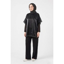 Lale Butik Transparan ve Taş Detay Bluz ve Pantolon Takım 8614  Siyah