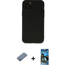Marsilyan™- iPhone 11 Pro Kılıf Ahenk Serisi - Siyah 34D Izgaralı Cam + Gümüş Shine Kamera Lens Koruma Cam