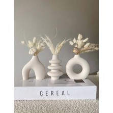 Varkal 10 cm Minimal Vazo Set 3'lü Bohem Biblo Minyatür Dekoratif Vazo Seti Ham Beyaz