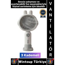 Wintoup #vantilatör Sessiz Yoğun Üflemeli 3 Kademeli Şarjlı Sevimli Şık Tavşan Kulak Mini El Fanı Vantilatör
