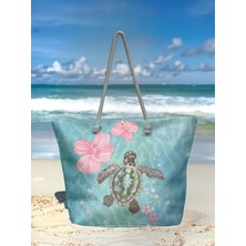 Miami Beach Kaplumbağa Desenli Geniş Hacimli Astarlı Kadın Plaj Çantası