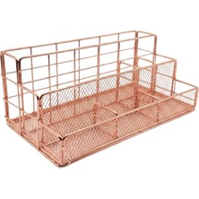 Temel Rose Gold Metal Mesh Masaüstü Organizer Çok Bölmeli 27X14X11 cm 9515R