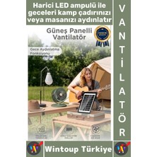 Wintoup #vantilatör Kamp Piknik Yoğun Üflemeli Güneş Panelli Şarjlı Ampullü 5 Kademeli Kablosuz Vantilatör