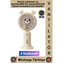 Wintoup #vantilatör Kompakt Sessiz Yoğun Üflemeli 2 Kademeli Şarjlı Sevimli Ayıcıklı Mini El Fanı Vantilatör