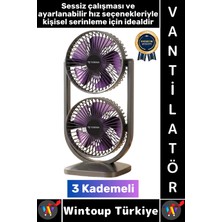 Wintoup #vantilatör Kompakt Sessiz Çalışma Yoğun Üflemeli 3 Kademeli Şarjlı Masa Üstü Çift Fanlı Vantilatör