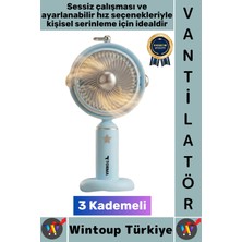 Wintoup #vantilatör Sessiz Yoğun Üflemeli 3 Kademeli Döner Başlıklı Şarjlı Mini Masa El Fanı Vantilatör