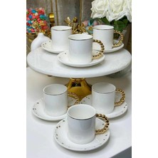 Plentiful 6 Kişilik Arzuhal Boncuk Kulplu Lüks Türk Kahvesi Fincan Takımı