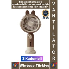 Wintoup #vantilatör Sessiz Yoğun Üflemeli 3 Kademeli Şarjlı Sevimli Şık Tavşan Kulak Mini El Fanı Vantilatör