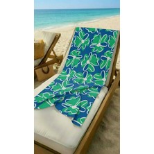 Miami Beach Yeşil Çiçek Desenli Saks Mavi Yüksek Su Emici 70X150CM Plaj Havlusu