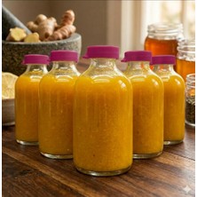 JUNİBELİW 8 Adet 50ML Cam Şişe Pembe Plastik Kapaklı Çok Amaçlı Shot Şişesi Meyve Suyu Shot Şişesi 8X50ML