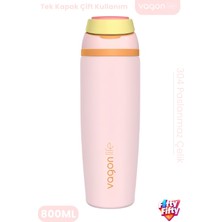Vagonlife 800 ml Tek Kapak Çift Kullanım Pipetli Rahat Içim Kulplu SUS304 Paslanmaz Çelik Termos -1107-800ML