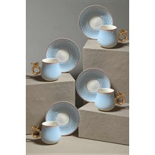 Plentiful 6 Kişilik Mavi Kuş Detaylı Lüks Türk Kahvesi Fincan Takımı - 90 ml