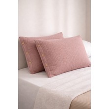 Veronica Line 6 Kat Müslin %100 Pamuk 2'li Düğmeli Yastık Kılıfı Set 50X70 Organik