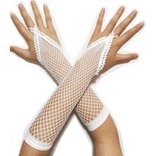 İsmiyle Al Beyaz Renk Parmak Arası File Örgü Eldiven 26 cm