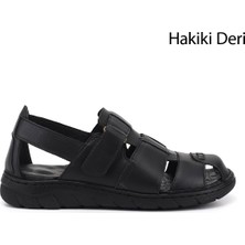 Gönderi(r) Erkek Siyah  Cırtlı Hakiki Deri Comfort Sandalet