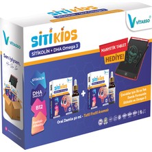 Vitasso Sitikolin Çocuk Omega-3 Dha Epa Sitikids 50 ml Damla F.lkolin B12 Hediye Manyetik Tablet 2'li Paket