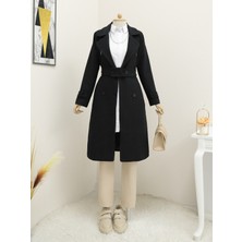 Moda Morfo Kemerli Astarlı Bolero Detaylı Kaban -Siyah