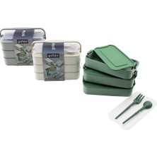 TKÇ Beslenme Kutusu  3 Katlı x 420ML - Çatal - Kaşık - Tekli Taşıma Kulp  Renkli Plastik