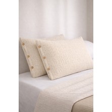 Veronica Line 6 Kat Müslin %100 Pamuk 2'li Düğmeli Yastık Kılıfı Set 50X70 Organik
