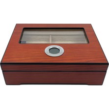 Parmida Ahşap Puro Kutusu (Humidor) - Dijital Göstergeli Tasarım (Koyu Ceviz)