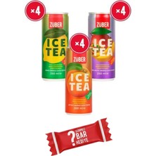 Züber Ice Tea Soğuk Çay Deneme Paketi 250ml x 12 Adet (Limon, Şeftali, Tropik) + Sürpriz Bar Hediye