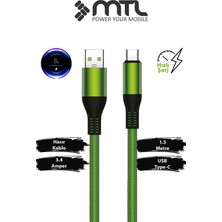 Mtl 3.4A USB To Type-C Örgülü Metal Başlıklı Hızlı Şarj ve Data Kablosu 1.5 Metre MT2051